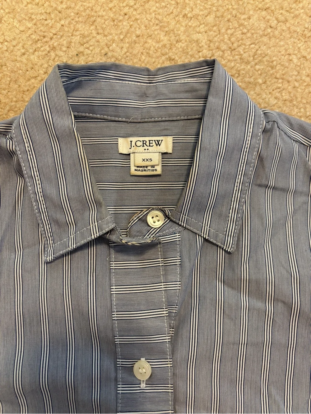 J. Crew Blue and White Striped Cap-Sleeve Button Shirt